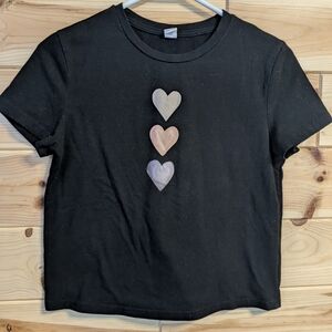 SHEIN 11-12y girl black tshirt Hearts Love Valentine's Day Goth Grunge